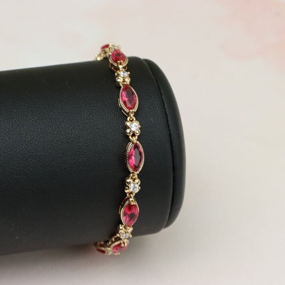 "Elegant Rose Gold Bracelet with Red Marquise & CZ Stone Accents, XPBL0779 - Picture 10 of 12